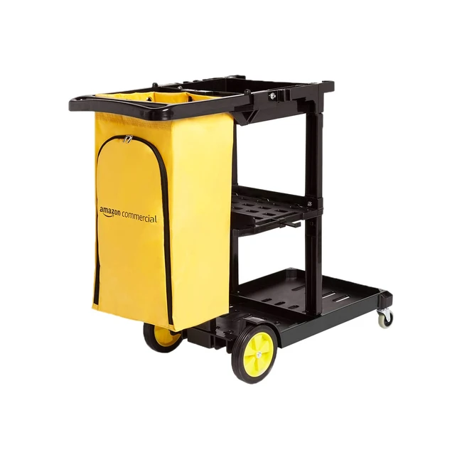 Carro de limpieza AmazonCommercial con bolsa con cremallera y 2 estantes para una organización eficiente