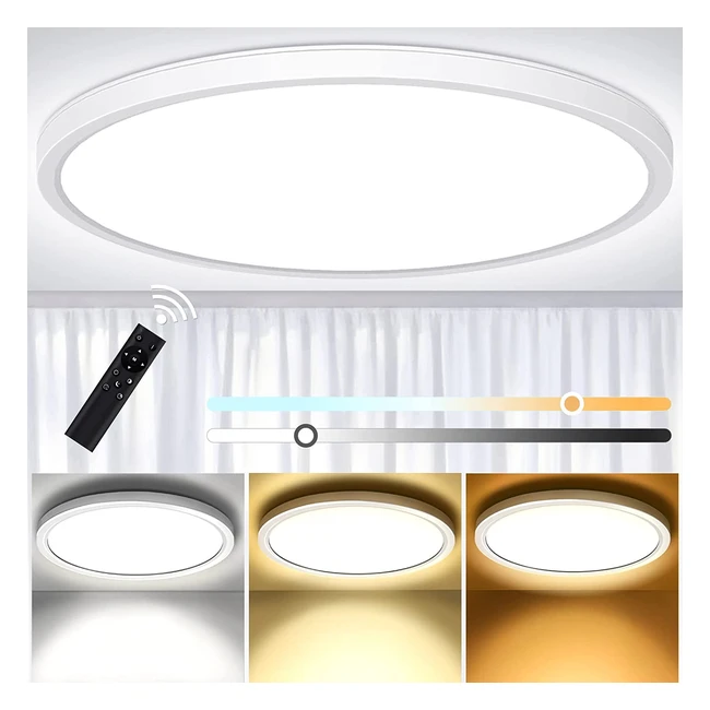 LED Deckenleuchte dimmbar mit Fernbedienung - 18W, 1600lm, IP44, 24cm ultra dünn - für Wohnzimmer, Küche, Kinderzimmer, Badezimmer, Balkon - OUILA