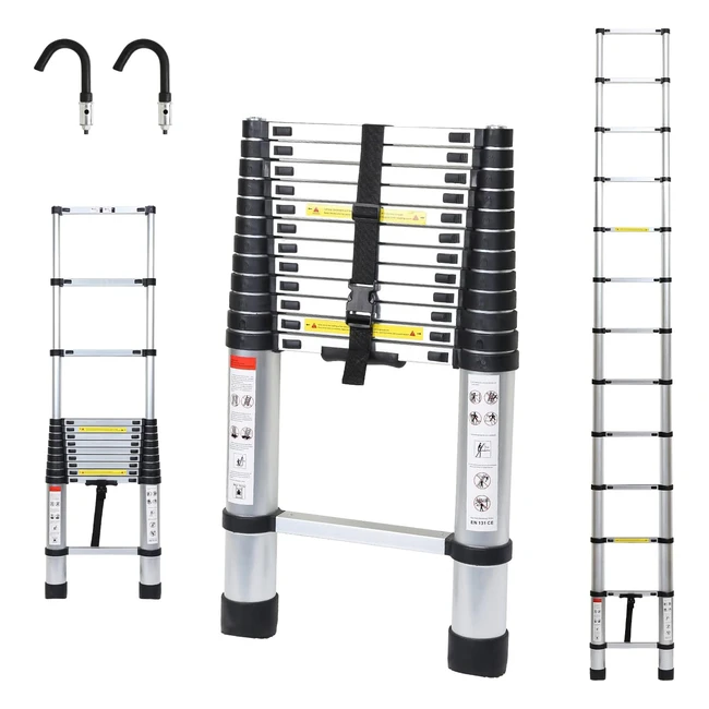 Escalera telescpica de aluminio Cecaylie 38m con ganchos extrables y antides