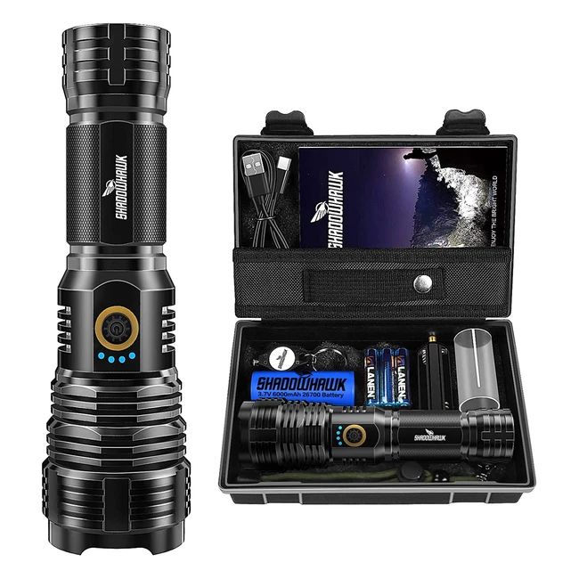 Shadowhawk S1915 LED Taschenlampe - Aufladbar, 10000 Lumen, IP67 Wasserdicht, Taktisch mit Holster