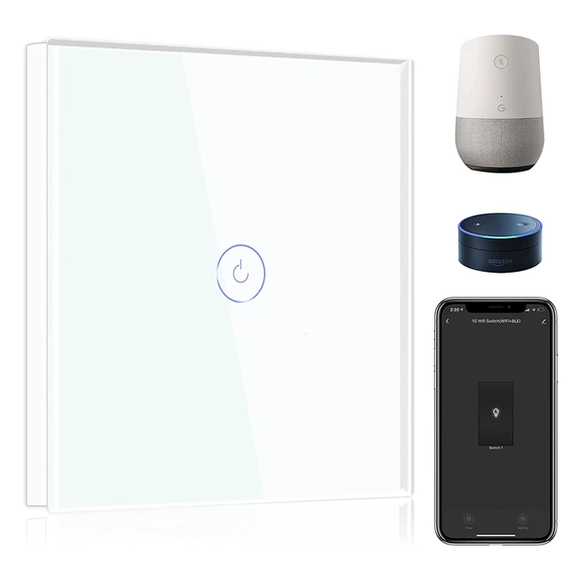 Bseed Smart Alexa Lichtschalter - 1-fach 1-Weg WiFi Touchscreen Glas Wei