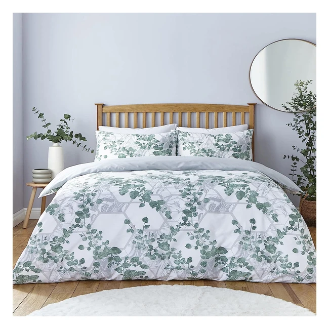 Silentnight Leaf Geo Double Duvet Set - Sustainable Cotton & Polyester, Reversible, Machine Washable