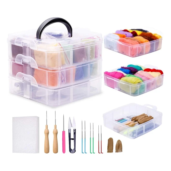 24-Color Needle Felting Kit with Basic Tools and Supplies for Beginners - High-Q