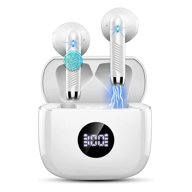 Bluetooth In-Ear Kopfhörer | 40 Stunden Wiedergabezeit | IP7 Wasserdicht | HD-Mikrofon | HiFi Stereo Sound | LED-Display | Weiß