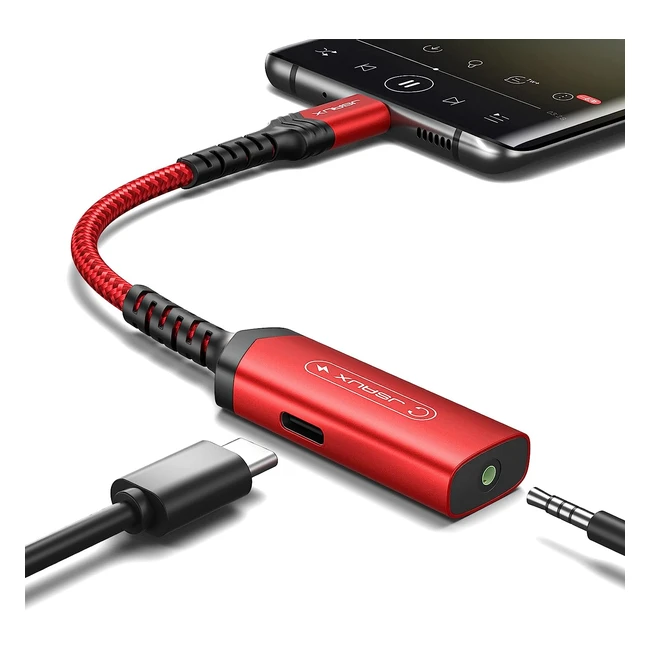 Adaptador y cargador JSAUX USB-C a jack 3.5mm para Samsung, Huawei, OnePlus - Audio y carga simultánea