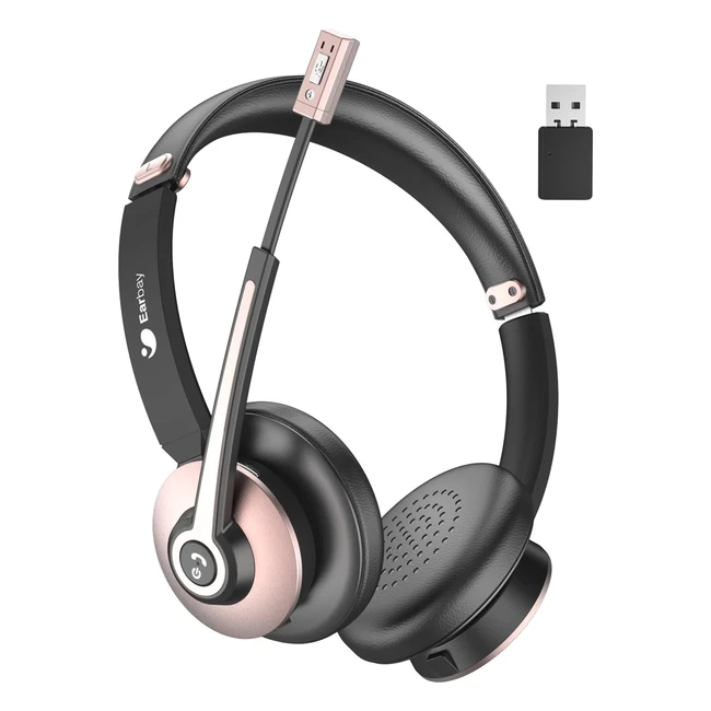 Wireless Bluetooth Headset with Noise Cancelling Mic - 26hrs Talk Time - Rose Gold