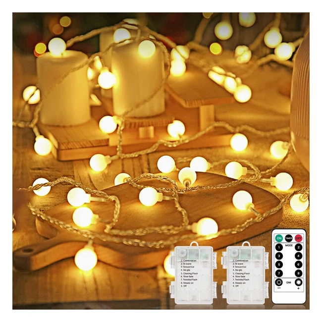 Guirlande Lumineuse LED Bigzom 6.5m 40 Leds Blanc Chaud - 8 Modes Étanches Intérieur Extérieur pour Noël, Fête, Balcon
