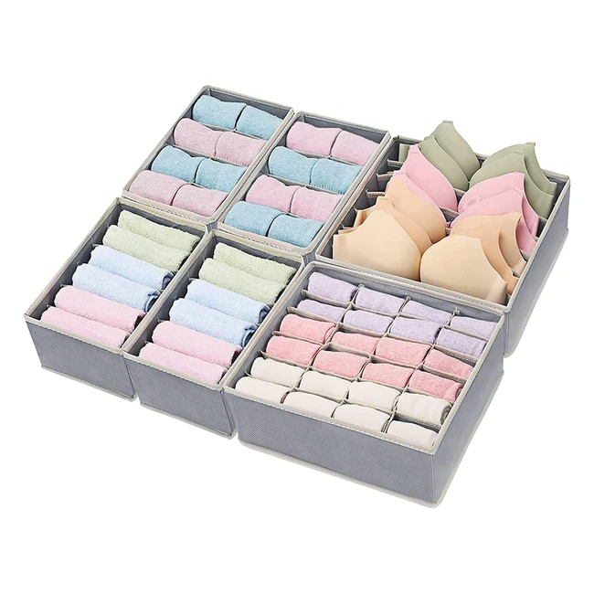 Organiseurs de tiroir Yucch pour sous-vêtements - Boîte de rangement pliable pour lingerie, soutiens-gorge, chaussettes, foulards - 6 pièces gris