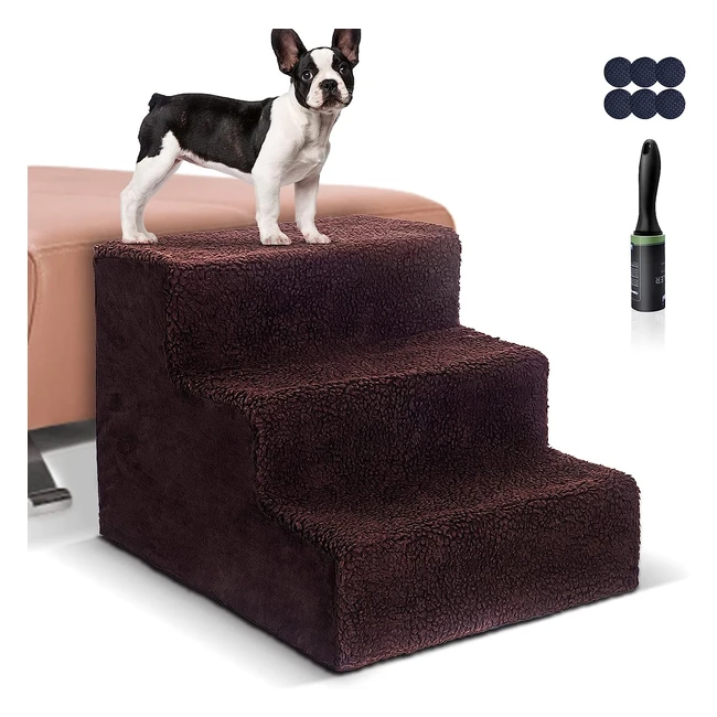 Escalier pour chien 3 marches - Myiosus avec housse lavable en peluche - Idéal pour les petits chiens et chats