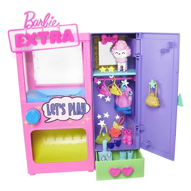 Barbie HFG75 Extra Fashion Playset - 20 Pieces with Pet Poodle, Cabinet, and Push Button Function