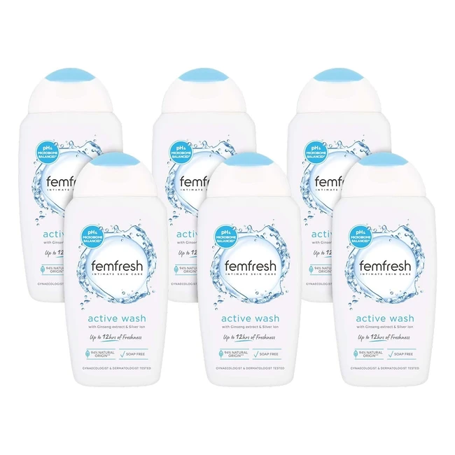 femfresh Ultimate Care Active Vaginal Wash - pH Balanced, Soap-Free, 12-Hour Sweat Protection - 6x250ml