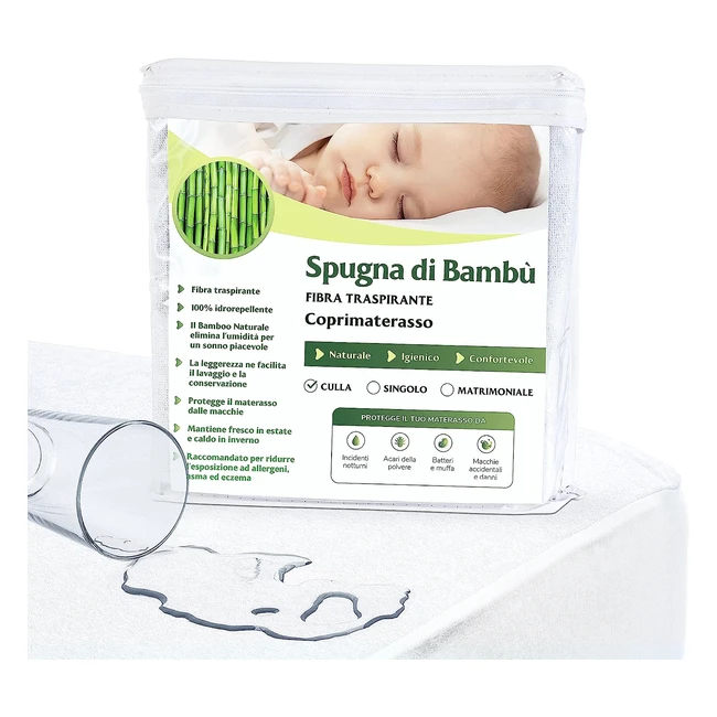 Coprimaterasso Culla 60x120 Impermeabile in Tessuto di Bambù Morbido e Traspirante - Angoli Elastici 30cm - Anti-acaro e Anallergico