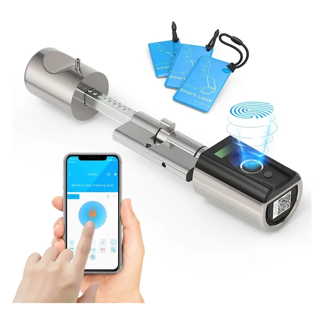 Ruilon Elektronisches Türschloss mit RFID, WiFi, Bluetooth, Transponder, Fingerprint, IP65 Schließzylinder, 50-100mm einstellbar