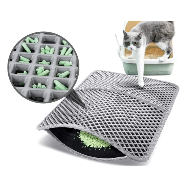 Tappetino Lettiera Gatto Pecute 60x42cm Grigio - Impermeabile, Antiscivolo e Facile da Pulire