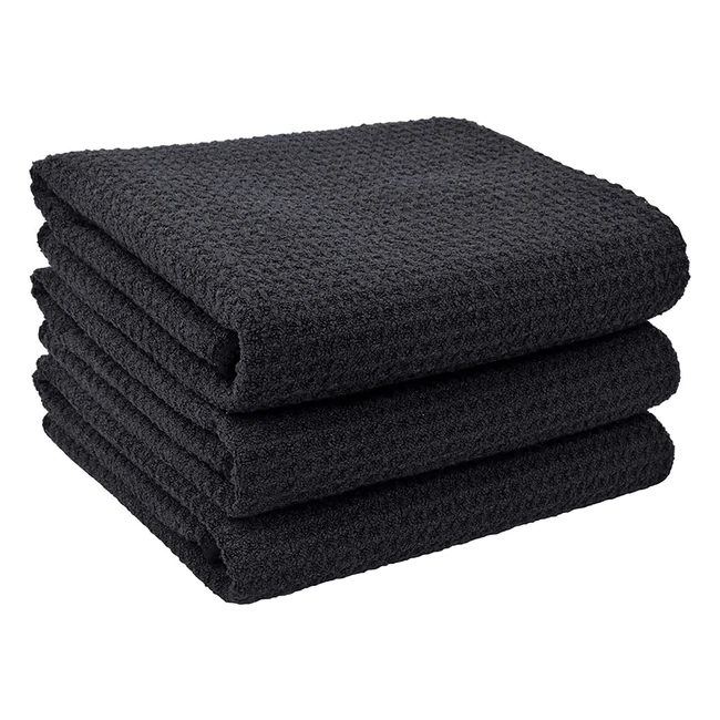 Toallas de cocina de microfibra VIVOTE - Paquete de 3, suaves y absorbentes - Negro