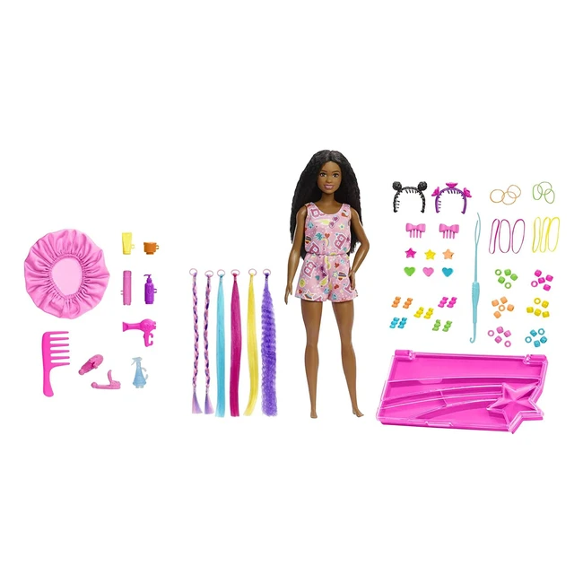 Barbie City Life Braiding Styling Care Playset - Over 50 Accessories - Brooklyn Roberts Doll - 5+
