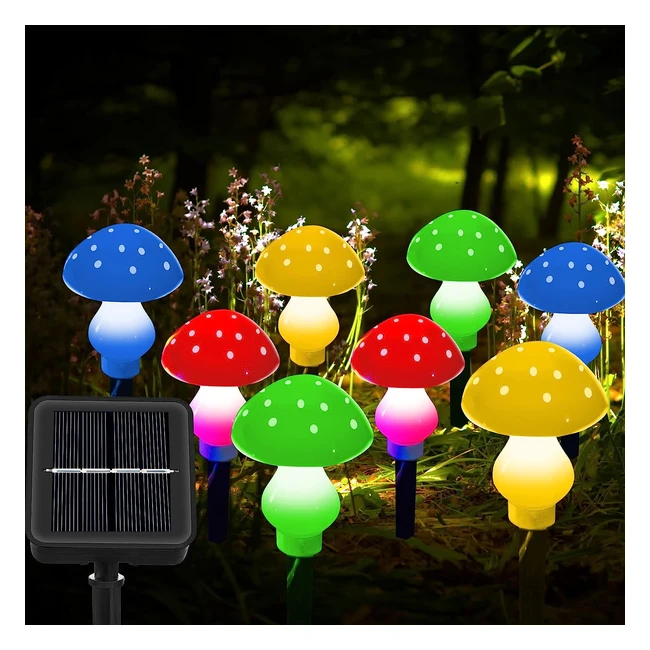 Lampes solaires de jardin FOHIL - 8 champignons multicolores - IP65 étanche - 8 modes d'éclairage