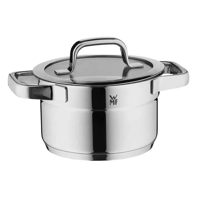 WMF Compact Cuisine Stielkasserolle 20 cm, Cromargan Edelstahl poliert, unbeschichtet, stapelbar, Induktion, Innenskala, Glasdeckel, 3,3 l