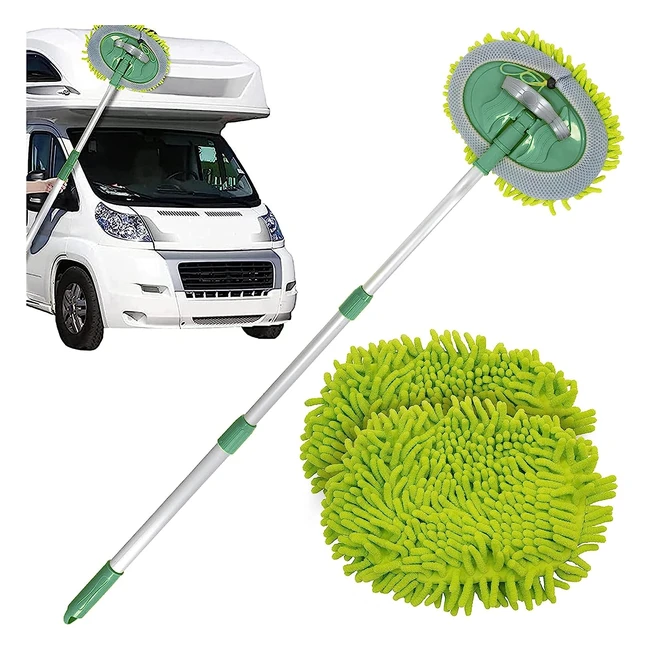 Tanness Car Cleaning Brush Microfibre Mop with Mittens - Scratch-Free, 2x Mop Heads, 1x Extendable Pole - Car Wash Kit for Van, Truck, Caravan - #60106cm