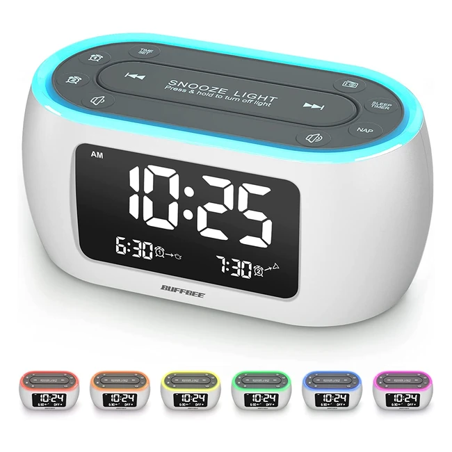 Buffbee Bedside Alarm Clock Radio - Dual Alarm FM Radio USB Charger 7 Color N