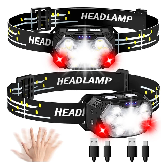 Lampe Frontale LED Lsnisni - 2000 Lumens, USB-C, 6 Modes, Étanche, pour Camping, Jogging, Pêche