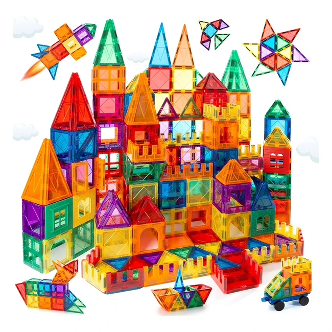 Maghub 100pcs Magnetic Building Blocks - Clear 3D Magnets for Kids - STEM Educational Toys for Boys and Girls