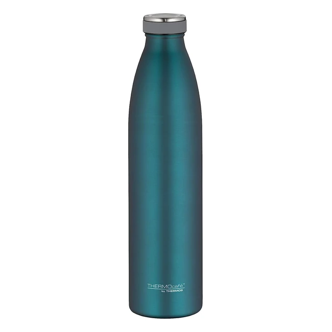 Thermocaf 1L 4067255100 Thermosflasche, CO2-beständig, Edelstahl matt, auslaufsicher, hält Getränke 12 Stunden warm und 24 Stunden kalt, türkis