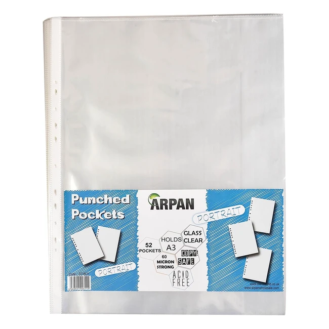 Lot de 52 pochettes plastique transparentes A3 Arpan pour bureau, école et professionnels - Copysafe et sans acide