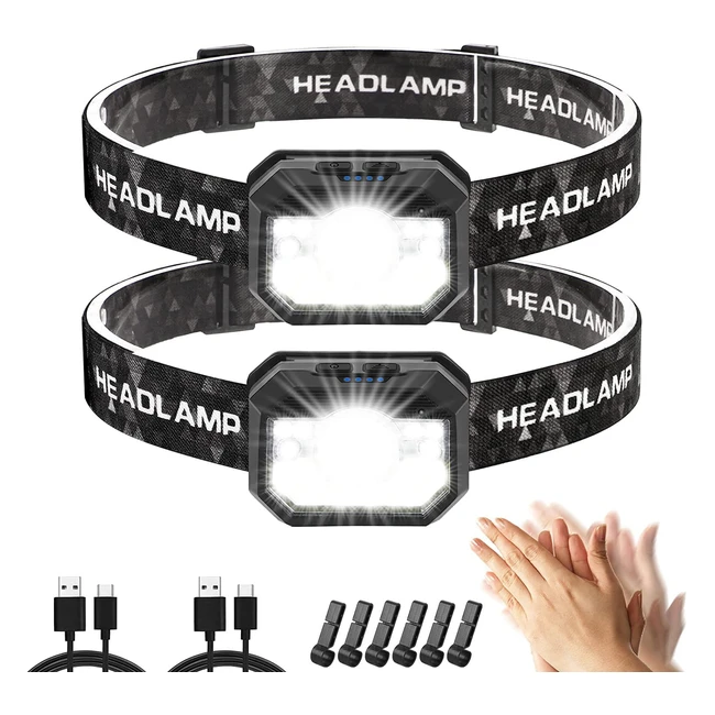 Lampe frontale rechargeable 2000 lumens avec capteur de mouvement et 11 modes d'éclairage - Idéale pour la course, le vélo, la randonnée et la pêche