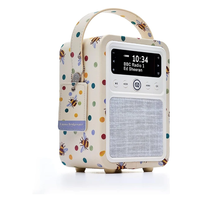 Emma Bridgewater Monty Portable DAB Radio by VQ - Dual Alarm, Bluetooth Speaker, 60 Presets - Polka Bee