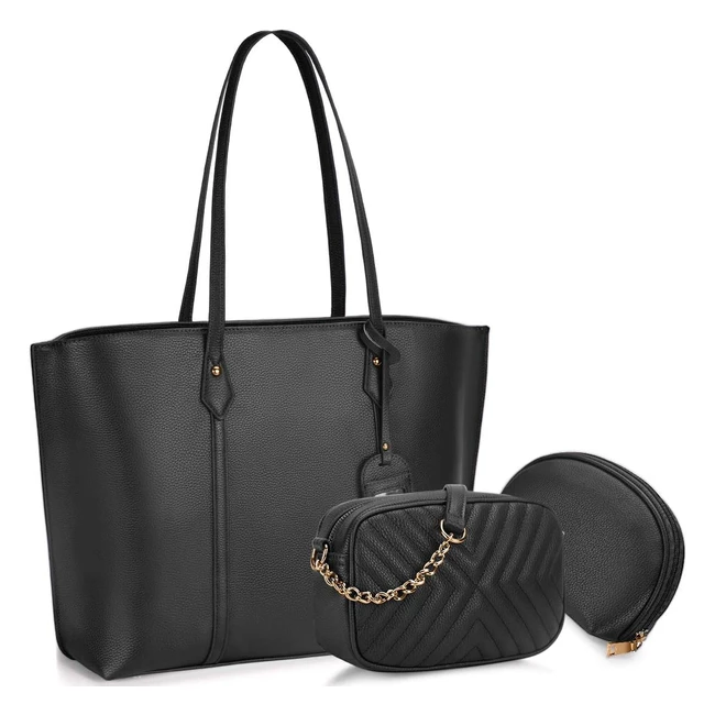 Borsa Nubily Donna Set 3 Pezzi - Moda Elegante in Pelle PU Impermeabile - Tote, Tracolla e Portafoglio - Nero