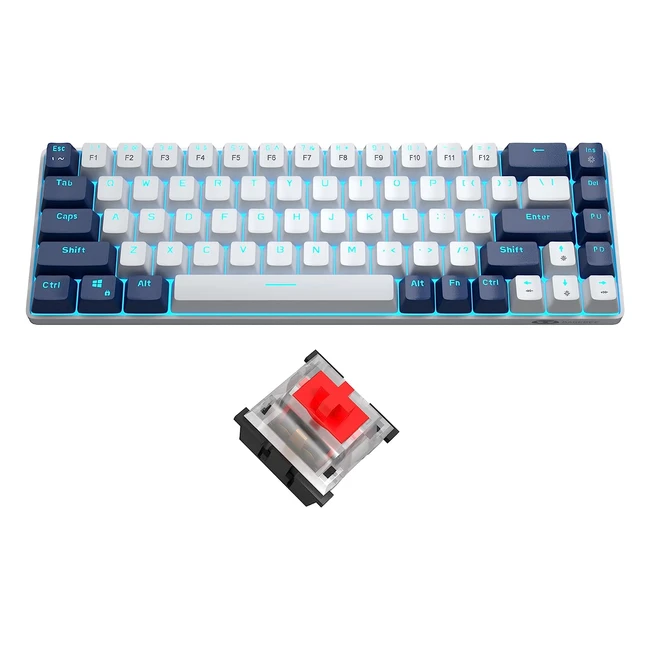 Compact Mechanical Gaming Keyboard | 68 Keys | Blue Backlit | Red Switch | Windows Mac PC | MKBOX