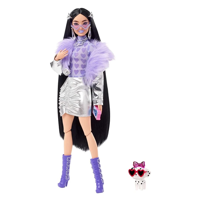 Barbie Extra Doll 15 - Metallic Jacket, Skirt, Pet Puppy, Extralong Hair & Accessories