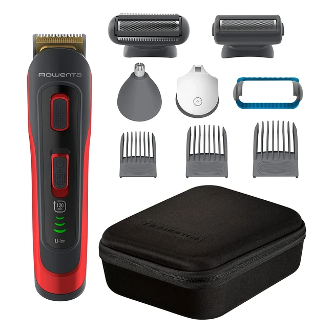 Rowenta Selectium Style Rojo TN9440: Cuchillas Autoafilables de Titanio para Cabello y Barba, Multiaccesorios 10 en 1, Uso Inalámbrico, 120 min de Autonomía