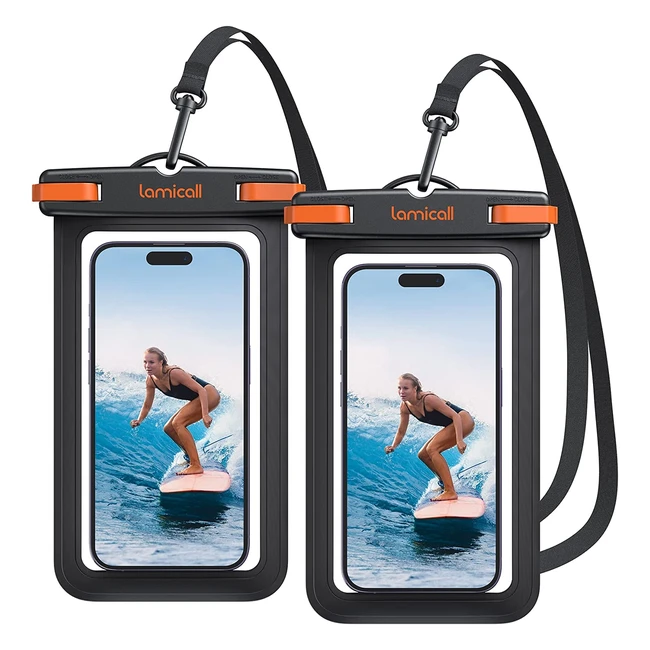 Lot de 2 Pochettes étanches pour téléphone IPX8 avec corde amovible et réglable - pour iPhone, Huawei, Samsung jusqu'à 7 pouces