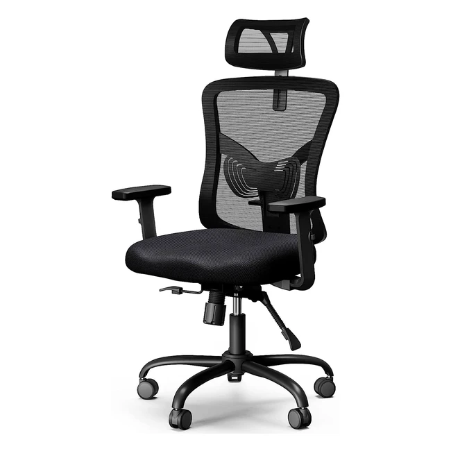 Noblewell Bürostuhl - Ergonomischer Netzcomputerstuhl mit hoher Rückenlehne, Lordosenstütze, verstellbaren Armlehnen und Kopfstütze