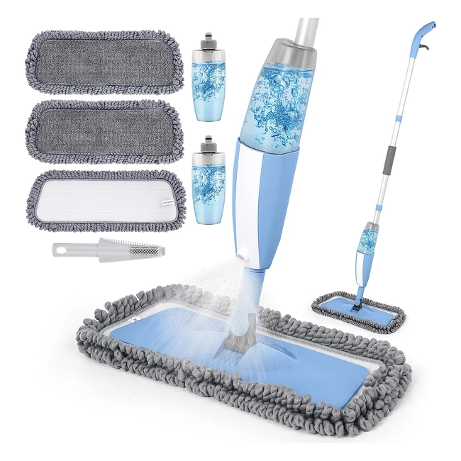 TobeElec Essuie-glace avec fonction de pulvérisation pour nettoyer le sol - 3 coussinets lavables - Grattoir rotatif 360° - Réservoir d'eau 300ml