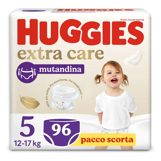 Huggies Extra Care Pannolini Mutandina Taglia 5 - Confezione da 96 - Traspiranti e Ipoallergenici