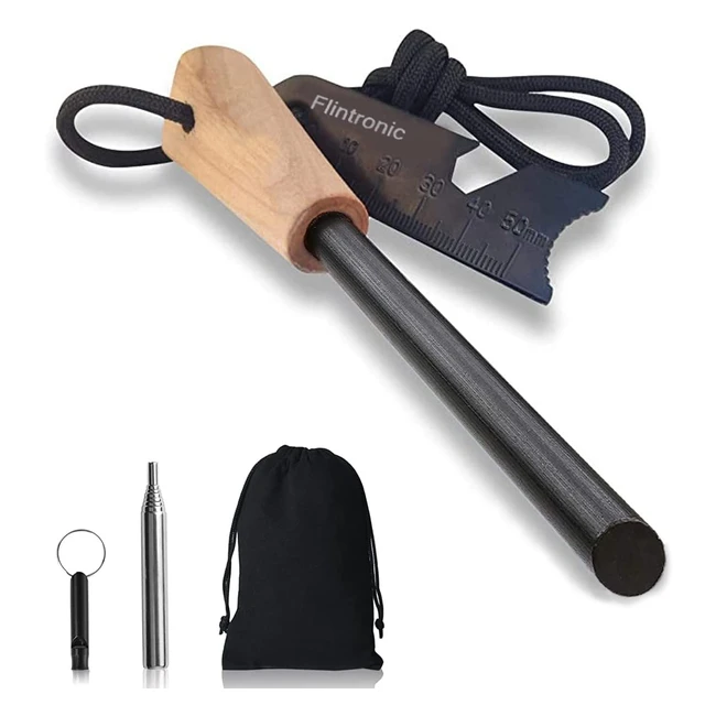 Survival Fire Steel Flint Striker Kit - Magnesium Ferrocium Rod with Scale Scraper & Whistle - Outdoor Emergency Tool