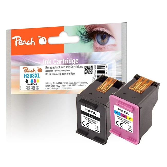 Peach H303 XL BK C Druckköpfe für HP Envy Photo 7830/6220/6200/6230 WiFi - ersetzt HP 303XL 3YN10AE