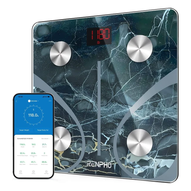 RENPHO Körperanalysewaage mit Bluetooth-Verbindung und App - BMI, Körperfett, Muskelmasse, Protein, BMR - Marmor Elis 1
