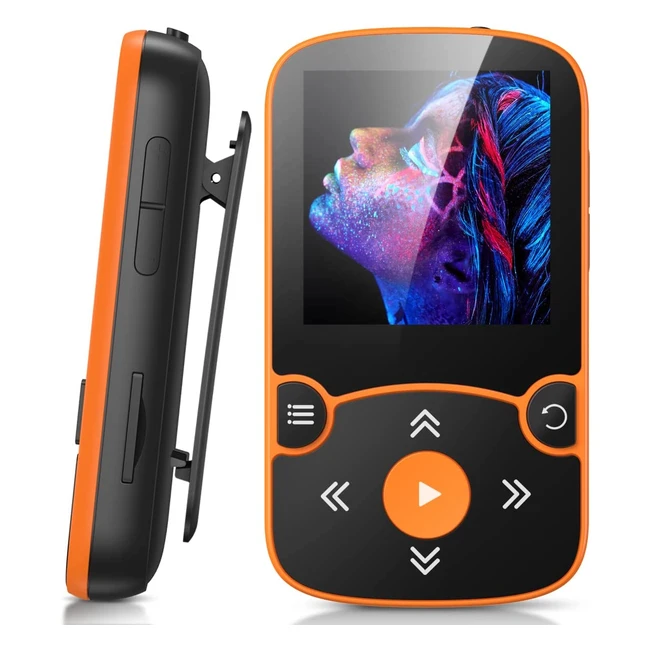 AGPTEK MP3-Player Bluetooth 5.0 Sport 32GB mit 1,5 Zoll TFT Farbbildschirm und Clip, unterstützt bis zu 128GB TF-Karte, unabhängige Lautstärketaste - Orange
