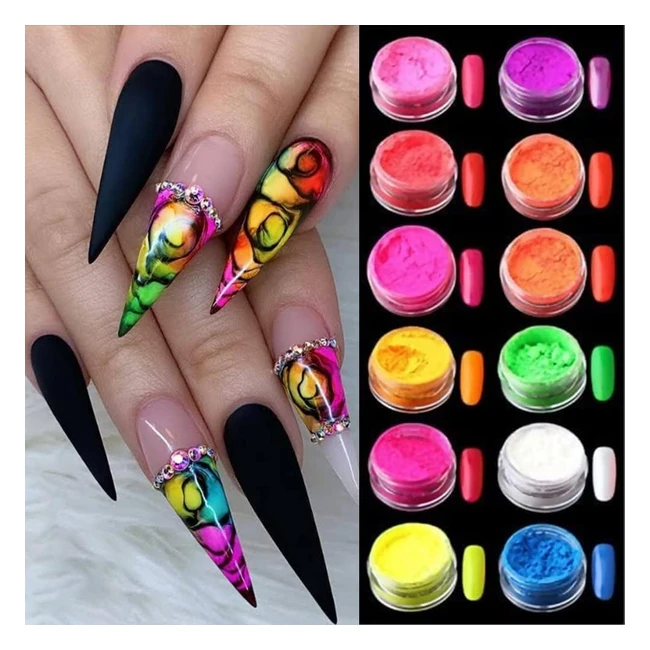 Poudre  ongles fluorescente Bishengyf - 12 couleurs tendances pour un nail art