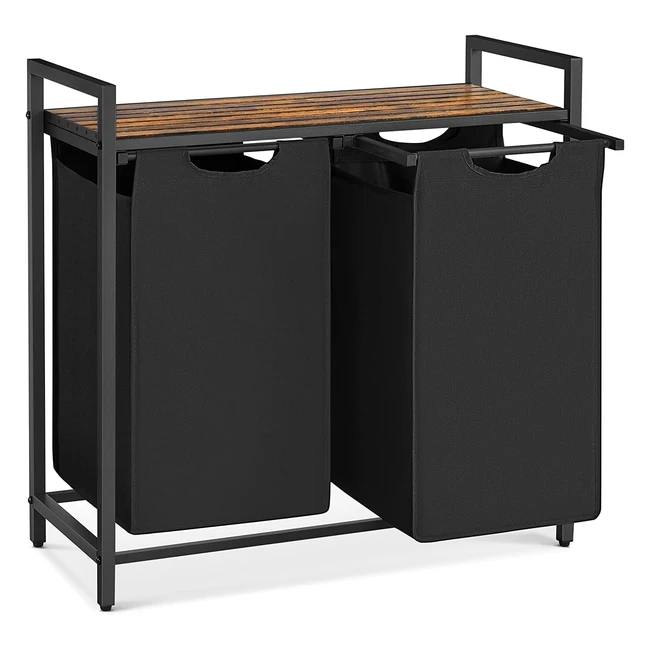 VASAGLE Wäschekorb mit 2 Fächern, Ablage und ausziehbaren, abnehmbaren Wäschesäcken, 92 L, Vintagebraun/Schwarz - BLH201B01