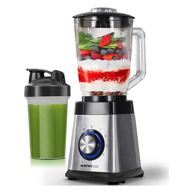 Mixeur électrique Anthter CY305R - 1000W, 4 lames inox, pot en verre 50oz, cadeau bouteilles plastique 24oz