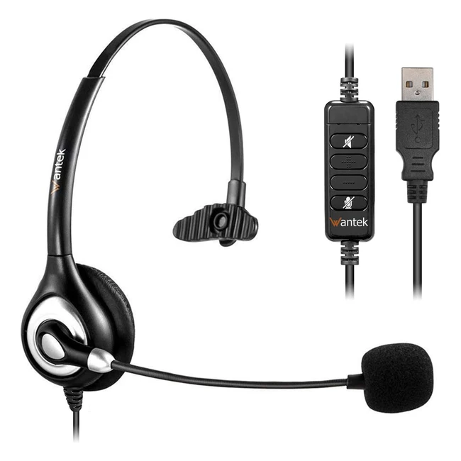 Casque USB Mono Filaire Wantek UC600 avec Micro Antibruit et Contrôle de Volume - Voix Claire et Confortable