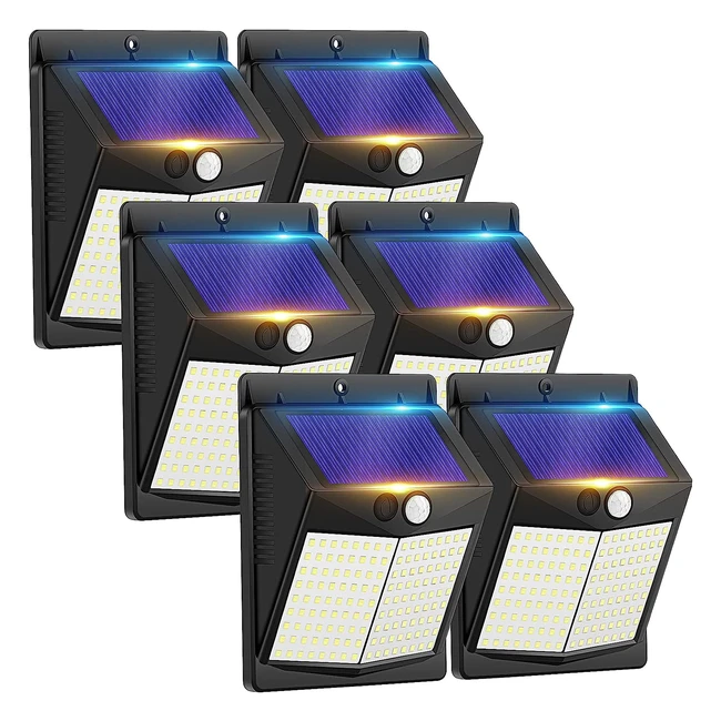 Solar Powered Security Lights Outdoor - 144 LED Motion Sensor Wall Lighting IP65 Waterproof for Front Door Yard Garage - 6 Pack