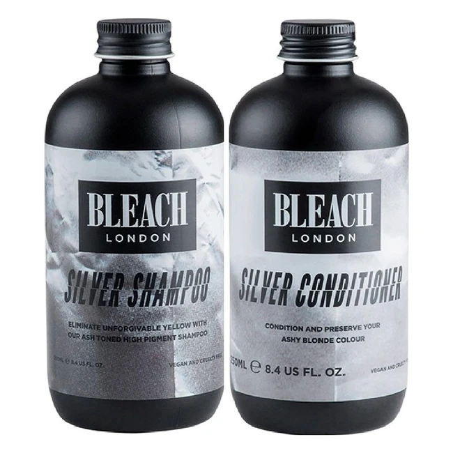 Bleach London Silver Shampoo & Conditioner - High Pigment Ashy Silver Rinse for Blonde Hair - Vegan & Cruelty-Free