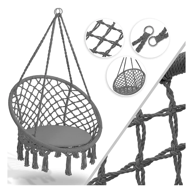 Fauteuil suspendu Kesser pour adultes et enfants - Confortable et léger - Charge max de 150kg - Gris