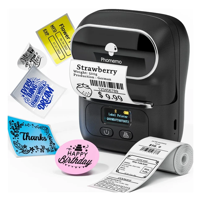 Phomemo M110 Bluetooth Thermal Label Printer - Wireless Portable Label Maker for Barcode, Clothing, Jewelry - Compatible with Android & iOS Phones - 203 DPI - Black